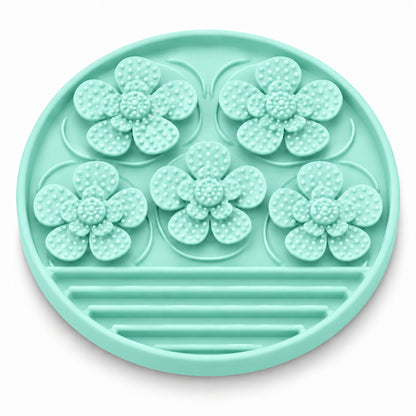 Dotted Petal Round Silicone Pet Lick Mat, 7 Colors, By GAVPEPY image 3 - DPlickmat15-PaleAquaGreen.jpg