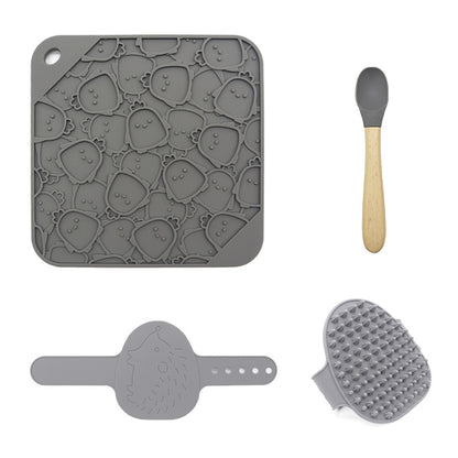 3-Piece Silicone Pet Lick Mat Bath Set, 6 Colors, By GAVPEPY image 6 - DPlickmat19-DarkGray.jpg