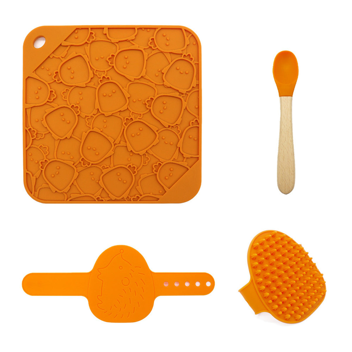 3-Piece Silicone Pet Lick Mat Bath Set, 6 Colors, By GAVPEPY image 2 - DPlickmat19-DarkYellow.jpg