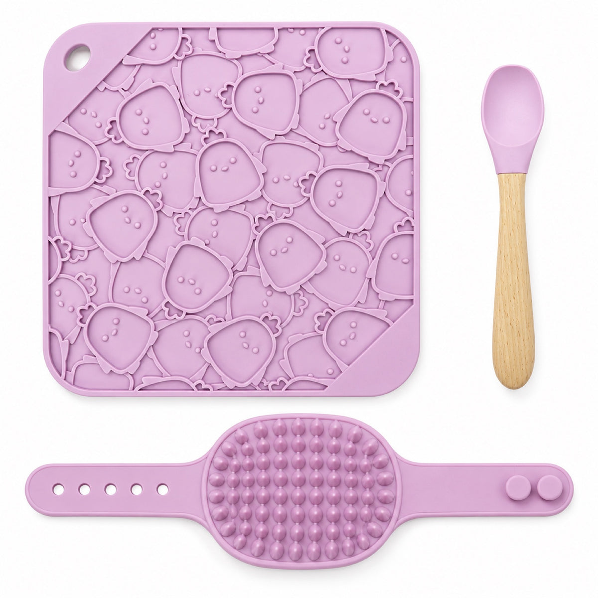 3-Piece Silicone Pet Lick Mat Bath Set, 6 Colors, By GAVPEPY image 5 - DPlickmat19-LightPurple.jpg
