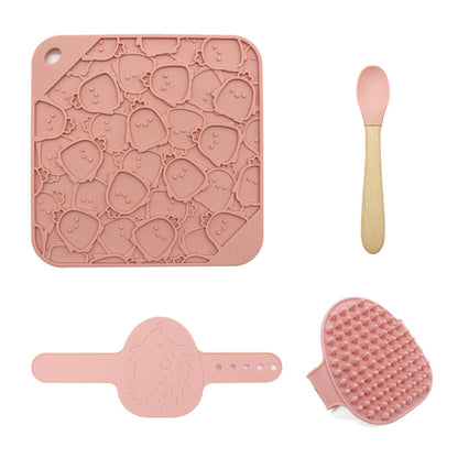 3-Piece Silicone Pet Lick Mat Bath Set, 6 Colors, By GAVPEPY image 3 - DPlickmat19-PeachPink.jpg