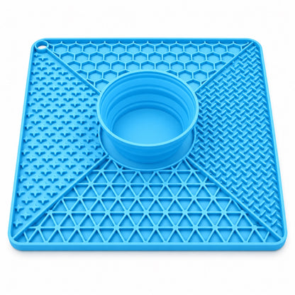 Large 32 cm Silicone Pet Lick Mat with Folding Bowl, 2 Colors, By GAVPEPY image 1 - DPlickmat20-SkyBlue-32X32X1-5CM.jpg
