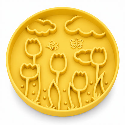 Tulip Silicone Slow Feeder Lick Mat, 3 Colors, By GAVPEPY image 2 - DPlickmat4-Yellow.jpg