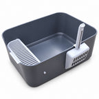 GAVPEPY ABS Plastic High-Sided Cat Litter Box for Indoor Cat Litter Management and Daily Cleaning, Size 50 x 37 x 20cm, Colors Dark Gray and Ivory, for Homes, Apartments, Bathrooms and Dedicated Litter Areas