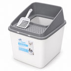 GAVPEPY PP Resin Top-Entry Enclosed Cat Litter Box for Indoor Cat Litter Management and Daily Cleaning, Size 38 x 33 x 44cm, Colors Gray and Beige, for Homes, Apartments, Bathrooms and Dedicated Litter Areas, Top Entry Helps Manage Litter Tracking