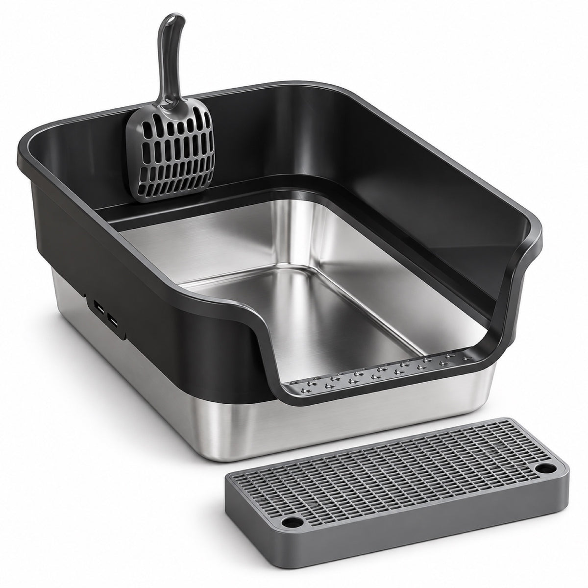 GAVPEPY Stainless Steel High-Sided Cat Litter Box, 18 Options image 18 - DPlitterbox24-Black-43X33X17CM-V12.jpg