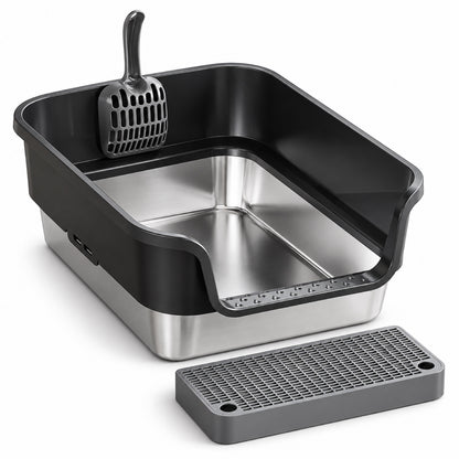 GAVPEPY Stainless Steel High-Sided Cat Litter Box, 18 Options image 18 - DPlitterbox24-Black-43X33X17CM-V12.jpg
