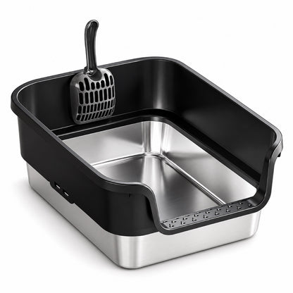 GAVPEPY Stainless Steel High-Sided Cat Litter Box, 18 Options image 15 - DPlitterbox24-Black-43X33X17CM.jpg