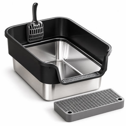 GAVPEPY Stainless Steel High-Sided Cat Litter Box, 18 Options image 19 - DPlitterbox24-Black-43X33X20CM-V15.jpg