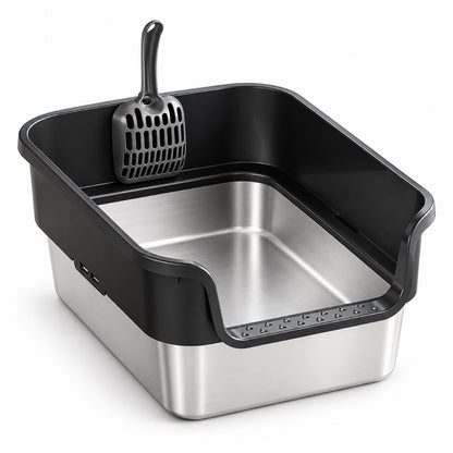 GAVPEPY Stainless Steel High-Sided Cat Litter Box, 18 Options image 22 - DPlitterbox24-Black-43X33X20CM.jpg