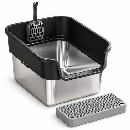 GAVPEPY Stainless Steel High-Sided Cat Litter Box, 18 Options image 16 - DPlitterbox24-Black-43X33X25CM-V18.jpg