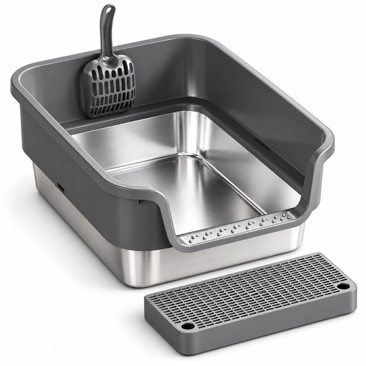 GAVPEPY Stainless Steel High-Sided Cat Litter Box, 18 Options image 11 - DPlitterbox24-DarkGray-43X33X17CM-V11.jpg