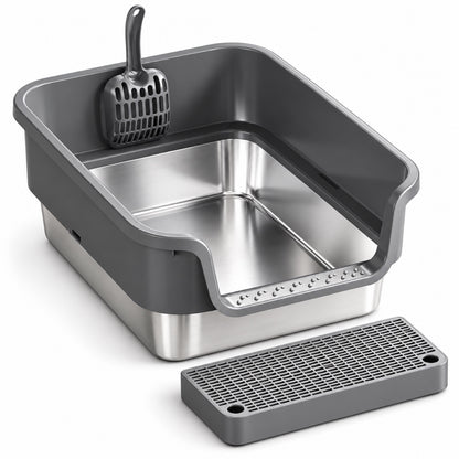 GAVPEPY Stainless Steel High-Sided Cat Litter Box, 18 Options image 11 - DPlitterbox24-DarkGray-43X33X17CM-V11.jpg