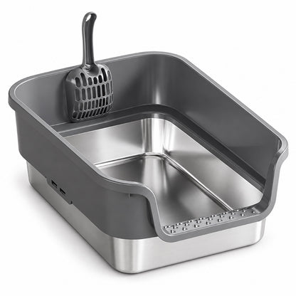 GAVPEPY Stainless Steel High-Sided Cat Litter Box, 18 Options image 25 - DPlitterbox24-DarkGray-43X33X17CM.jpg