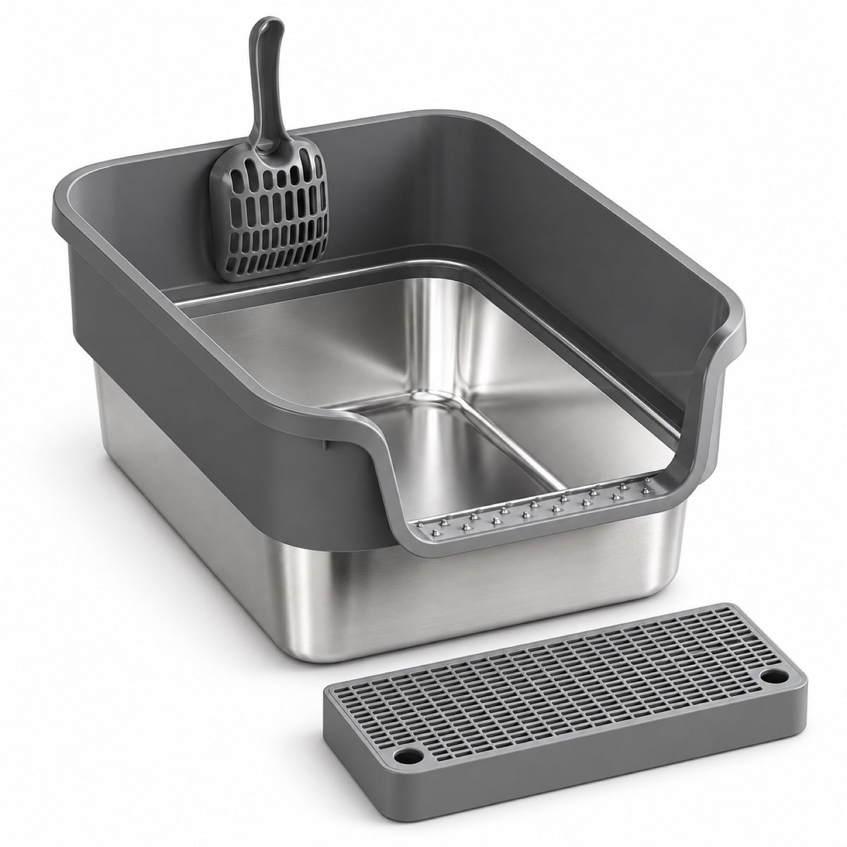 GAVPEPY Stainless Steel High-Sided Cat Litter Box, 18 Options image 24 - DPlitterbox24-DarkGray-43X33X20CM-V14.jpg