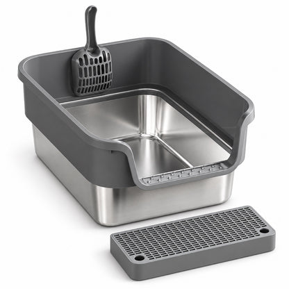 GAVPEPY Stainless Steel High-Sided Cat Litter Box, 18 Options image 24 - DPlitterbox24-DarkGray-43X33X20CM-V14.jpg