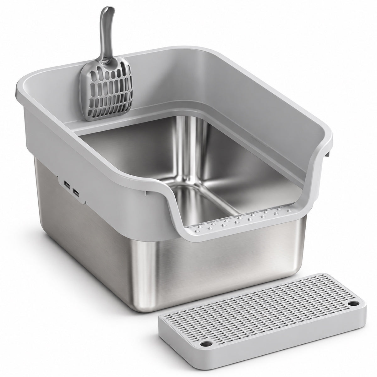 GAVPEPY Stainless Steel High-Sided Cat Litter Box, 18 Options image 9 - DPlitterbox24-LightGray-43X33X17CM-V10.jpg