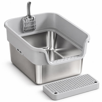 GAVPEPY Stainless Steel High-Sided Cat Litter Box, 18 Options image 9 - DPlitterbox24-LightGray-43X33X17CM-V10.jpg
