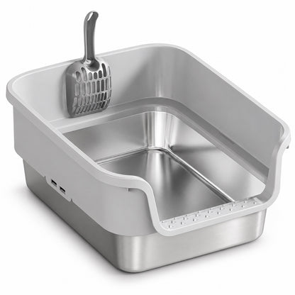 GAVPEPY Stainless Steel High-Sided Cat Litter Box, 18 Options image 10 - DPlitterbox24-LightGray-43X33X17CM.jpg