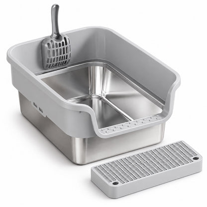 GAVPEPY Stainless Steel High-Sided Cat Litter Box, 18 Options image 12 - DPlitterbox24-LightGray-43X33X20CM-V13.jpg
