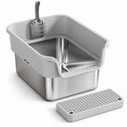 GAVPEPY Brushed Stainless Steel and PP Plastic High-Sided Cat Litter Box for Indoor Cat Litter Management and Daily Cleaning, Multiple Size Options, Colors Light Gray, Dark Gray, and Black, for Homes, Apartments, Bathrooms and Dedicated Litter Areas