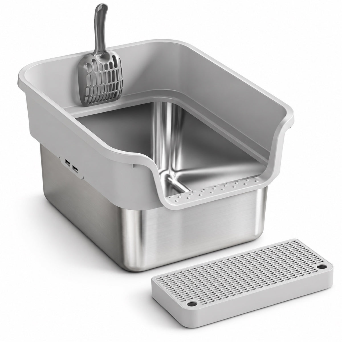 GAVPEPY Stainless Steel High-Sided Cat Litter Box, 18 Options image 8 - DPlitterbox24-LightGray-43X33X25CM-V16.jpg