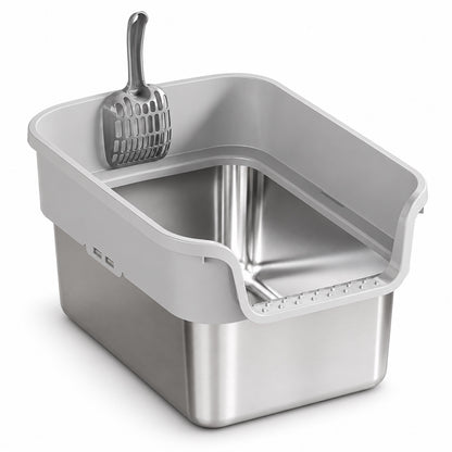 GAVPEPY Stainless Steel High-Sided Cat Litter Box, 18 Options image 23 - DPlitterbox24-LightGray-43X33X25CM.jpg