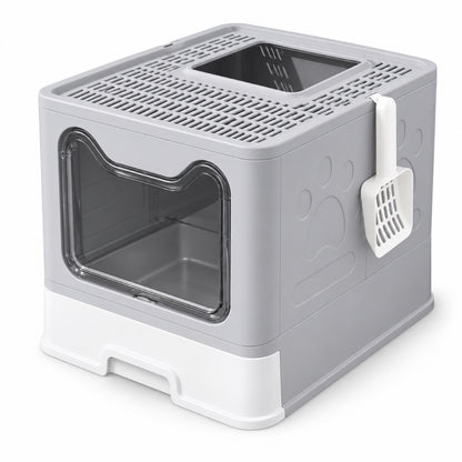 GAVPEPY Foldable Top-Entry Enclosed Cat Litter Box, 4 Options image 10 - DPlitterbox25-Gray-50X40X40CM.jpg