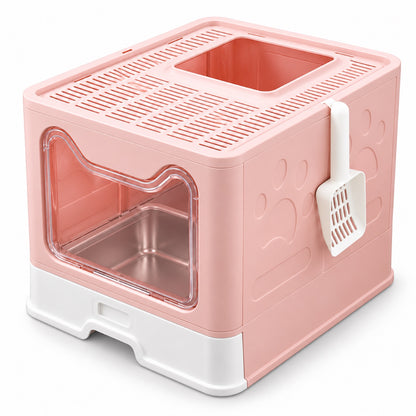 GAVPEPY Foldable Top-Entry Enclosed Cat Litter Box, 4 Options image 11 - DPlitterbox25-Pink-50X40X40CM.jpg