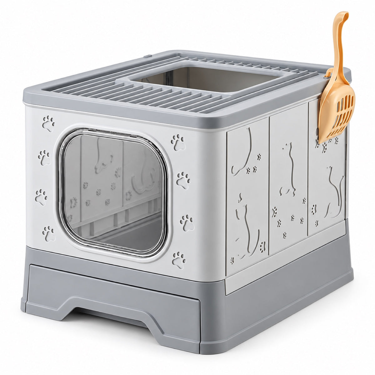 GAVPEPY Foldable Top-Entry Drawer Enclosed Cat Litter Box, 2 Options image 8 - DPlitterbox28-SilverGray-52X42X12-5CM.jpg