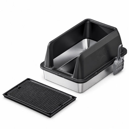 GAVPEPY Extra Large Stainless Steel Top-Entry High-Sided Cat Litter Box, 16 Options image 17 - DPlitterbox3-Black-60X40X30CM-WithScoop-V12.jpg