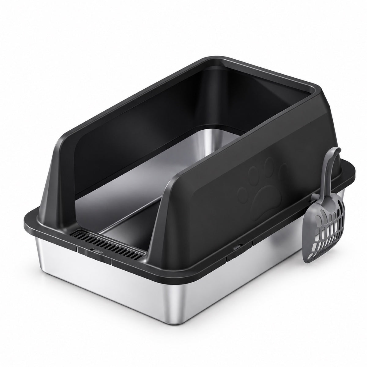 GAVPEPY Extra Large Stainless Steel Top-Entry High-Sided Cat Litter Box, 16 Options image 10 - DPlitterbox3-Black-60X40X30CM-WithScoop.jpg