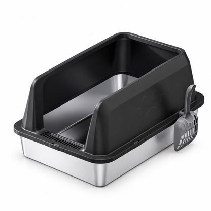 GAVPEPY Extra Large Stainless Steel Top-Entry High-Sided Cat Litter Box, 16 Options image 10 - DPlitterbox3-Black-60X40X30CM-WithScoop.jpg