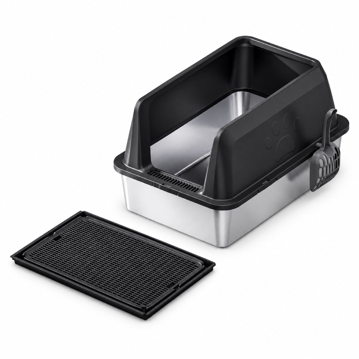 GAVPEPY Extra Large Stainless Steel Top-Entry High-Sided Cat Litter Box, 16 Options image 18 - DPlitterbox3-Black-60X40X35CM-WithScoop-V16.jpg