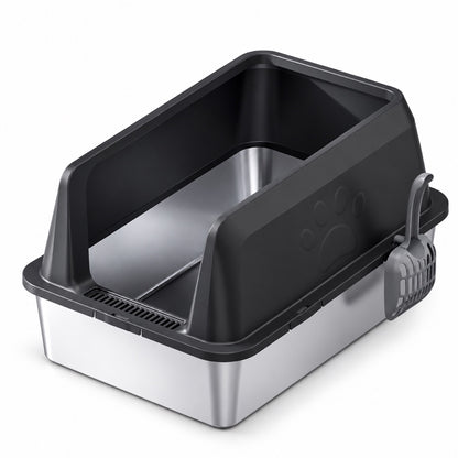 GAVPEPY Extra Large Stainless Steel Top-Entry High-Sided Cat Litter Box, 16 Options image 19 - DPlitterbox3-Black-60X40X35CM-WithScoop.jpg