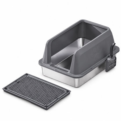 GAVPEPY Extra Large Stainless Steel Top-Entry High-Sided Cat Litter Box, 16 Options image 8 - DPlitterbox3-DarkGray-60X40X30CM-WithScoop-V10.jpg