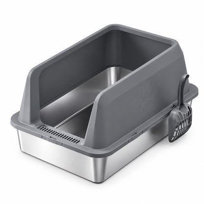 GAVPEPY Extra Large Stainless Steel Top-Entry High-Sided Cat Litter Box, 16 Options image 20 - DPlitterbox3-DarkGray-60X40X30CM-WithScoop.jpg