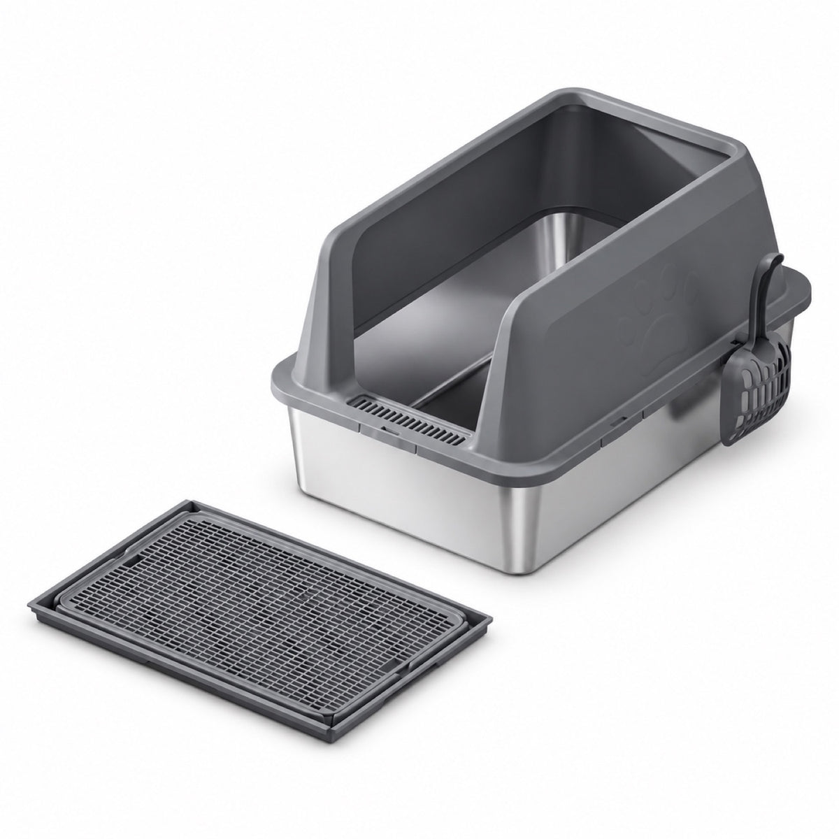 GAVPEPY Extra Large Stainless Steel Top-Entry High-Sided Cat Litter Box, 16 Options image 23 - DPlitterbox3-DarkGray-60X40X35CM-WithScoop-V14.jpg