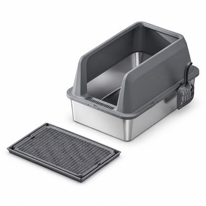 GAVPEPY Extra Large Stainless Steel Top-Entry High-Sided Cat Litter Box, 16 Options image 23 - DPlitterbox3-DarkGray-60X40X35CM-WithScoop-V14.jpg