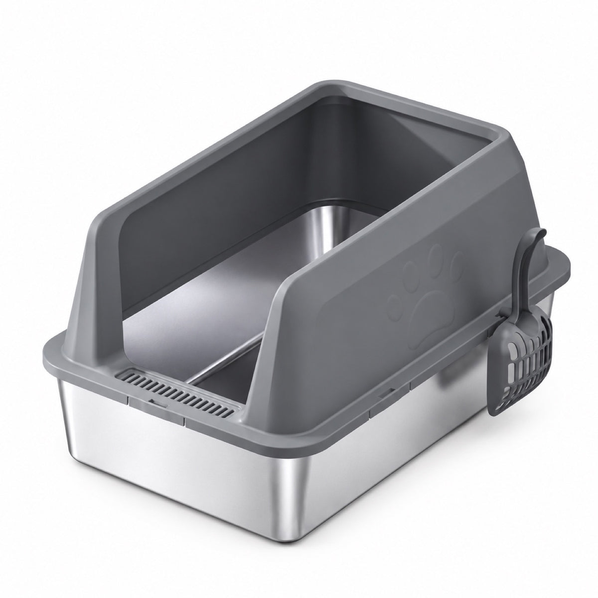 GAVPEPY Extra Large Stainless Steel Top-Entry High-Sided Cat Litter Box, 16 Options image 15 - DPlitterbox3-DarkGray-60X40X35CM-WithScoop.jpg