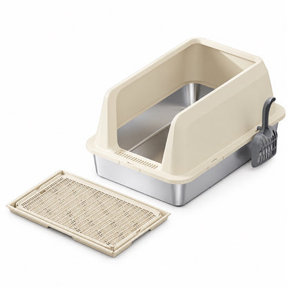 GAVPEPY Extra Large Stainless Steel Top-Entry High-Sided Cat Litter Box, 16 Options image 14 - DPlitterbox3-Khaki-60X40X30CM-WithScoop-V11.jpg