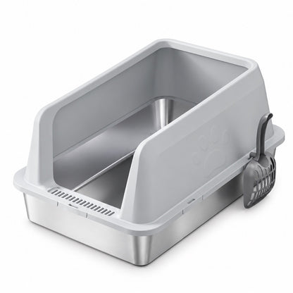 GAVPEPY Extra Large Stainless Steel Top-Entry High-Sided Cat Litter Box, 16 Options image 22 - DPlitterbox3-LightGray-60X40X30CM-WithScoop.jpg
