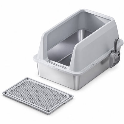 GAVPEPY Extra Large Stainless Steel Top-Entry High-Sided Cat Litter Box, 16 Options image 16 - DPlitterbox3-LightGray-60X40X35CM-WithScoop-V13.jpg