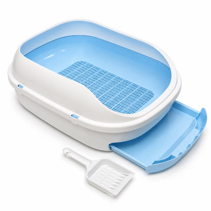 GAVPEPY Drawer Enclosed Double-Layer Cat Litter Box, 10 Options image 13 - DPlitterbox34-White-Blue-51X40-5X20-5CM.jpg