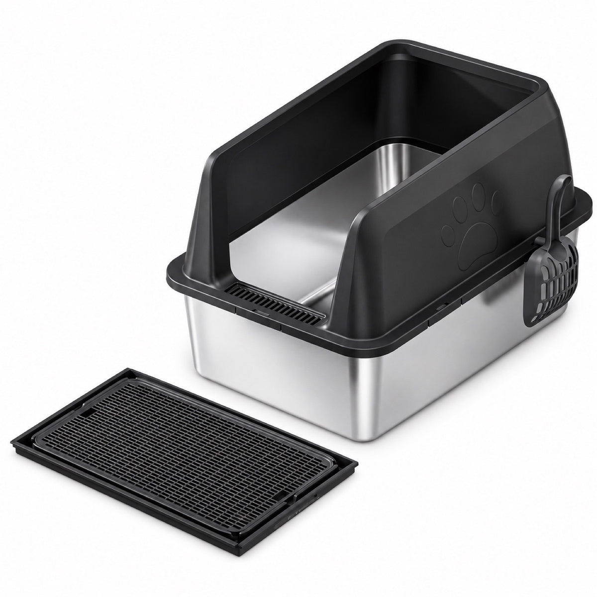 GAVPEPY Extra Large Stainless Steel Top-Entry High-Sided Cat Litter Box, 8 Options image 15 - DPlitterbox4-Black-60X40X40CM-WithScoop-V8.jpg