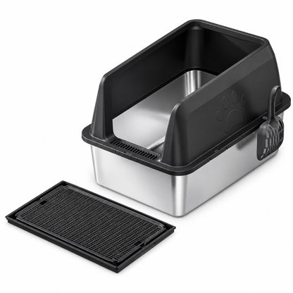 GAVPEPY Extra Large Stainless Steel Top-Entry High-Sided Cat Litter Box, 8 Options image 15 - DPlitterbox4-Black-60X40X40CM-WithScoop-V8.jpg