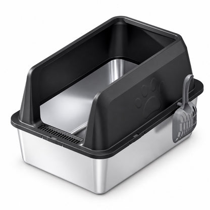 GAVPEPY Extra Large Stainless Steel Top-Entry High-Sided Cat Litter Box, 8 Options image 10 - DPlitterbox4-Black-60X40X40CM-WithScoop.jpg