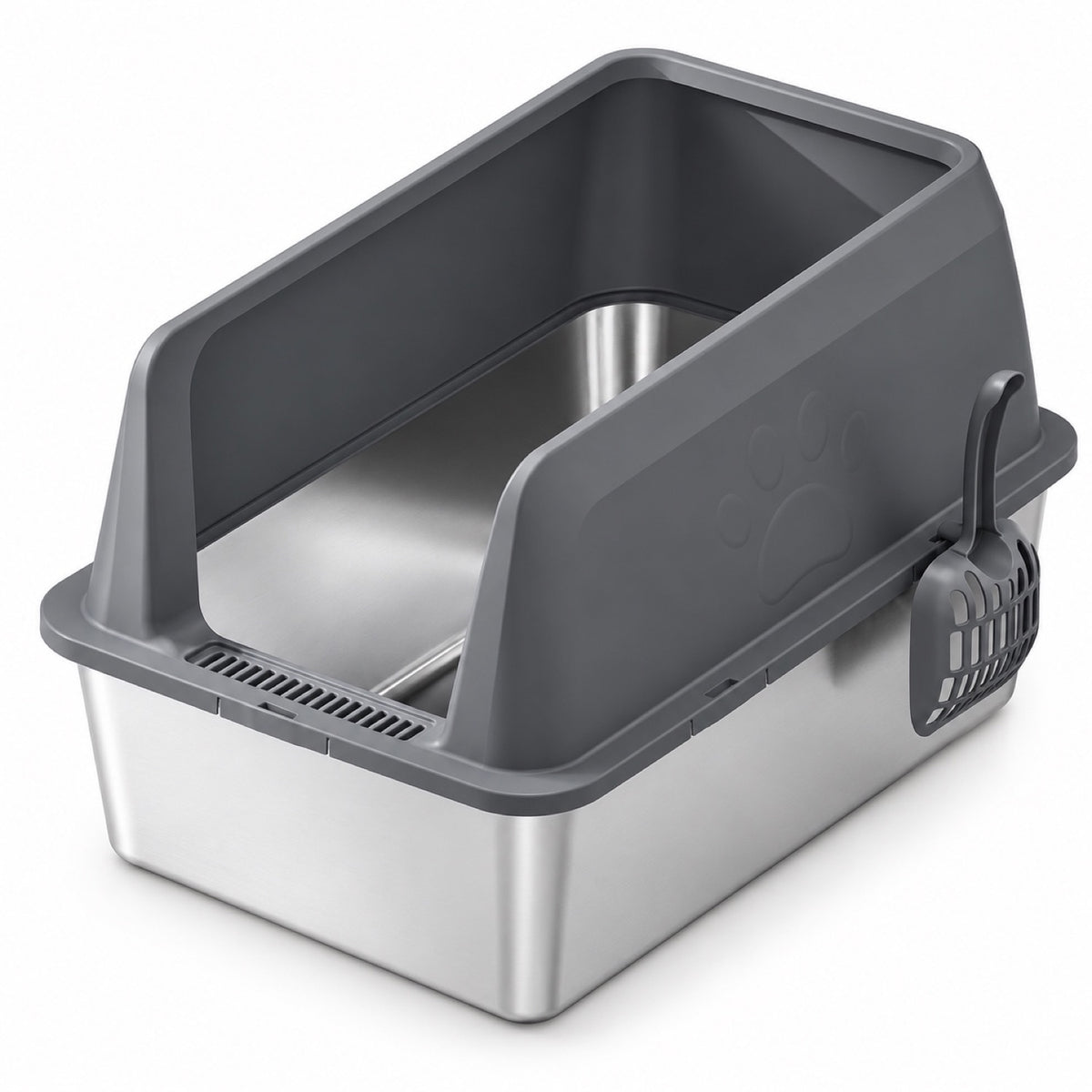 GAVPEPY Extra Large Stainless Steel Top-Entry High-Sided Cat Litter Box, 8 Options image 13 - DPlitterbox4-DarkGray-60X40X40CM-WithScoop.jpg