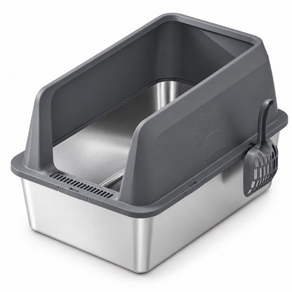 GAVPEPY Extra Large Stainless Steel Top-Entry High-Sided Cat Litter Box, 8 Options image 13 - DPlitterbox4-DarkGray-60X40X40CM-WithScoop.jpg
