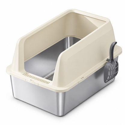 GAVPEPY Extra Large Stainless Steel Top-Entry High-Sided Cat Litter Box, 8 Options image 8 - DPlitterbox4-Khaki-60X40X40CM-WithScoop.jpg